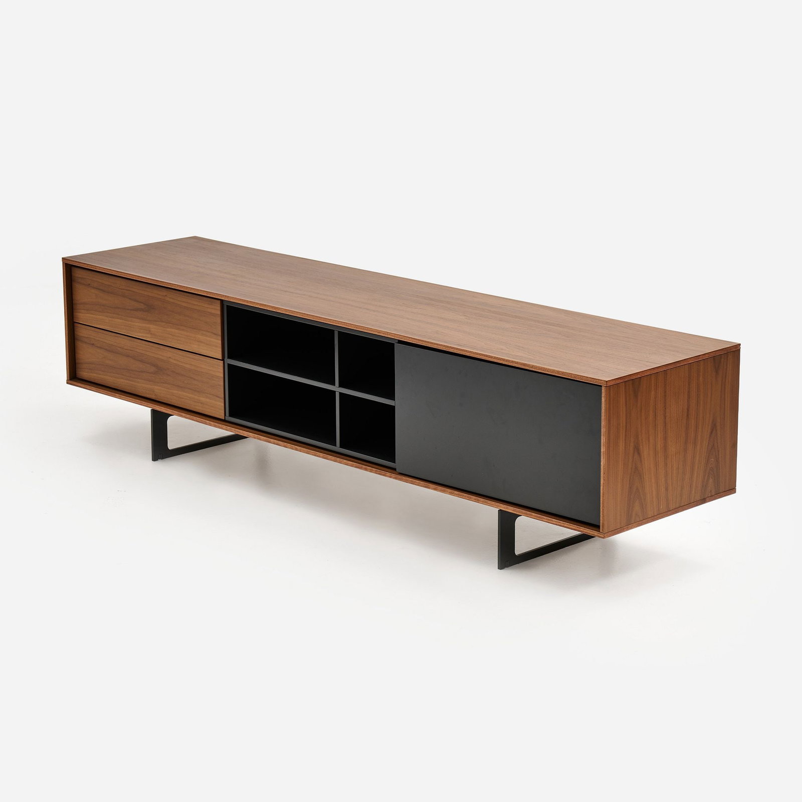 Angel Marti for Treku "Aura" Media Unit (2019): Angel Marti Aura Media Unit, Treku Designed 2011, produced 2019 Manufactured wood, steel 20 1/2" x 77" x 19" Features soft close drawers, leveling b