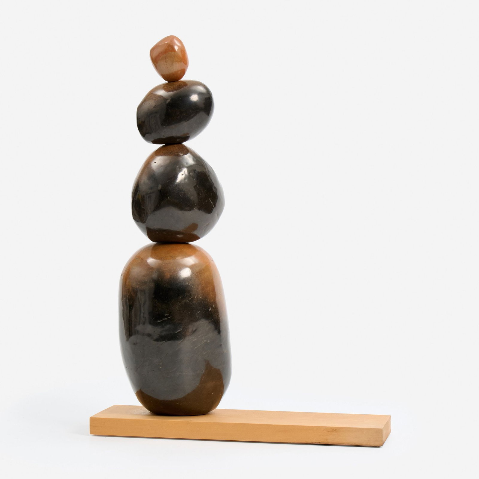 Marsha Judd "Class Act - Balance 1" Sculpture (1989): Marsha Judd (California, contemporary) Class Act - Balance 1, 1989 Burnished clay, wooden stand 34" x 25" x 10" Signed and dated to the underside of the largest pi