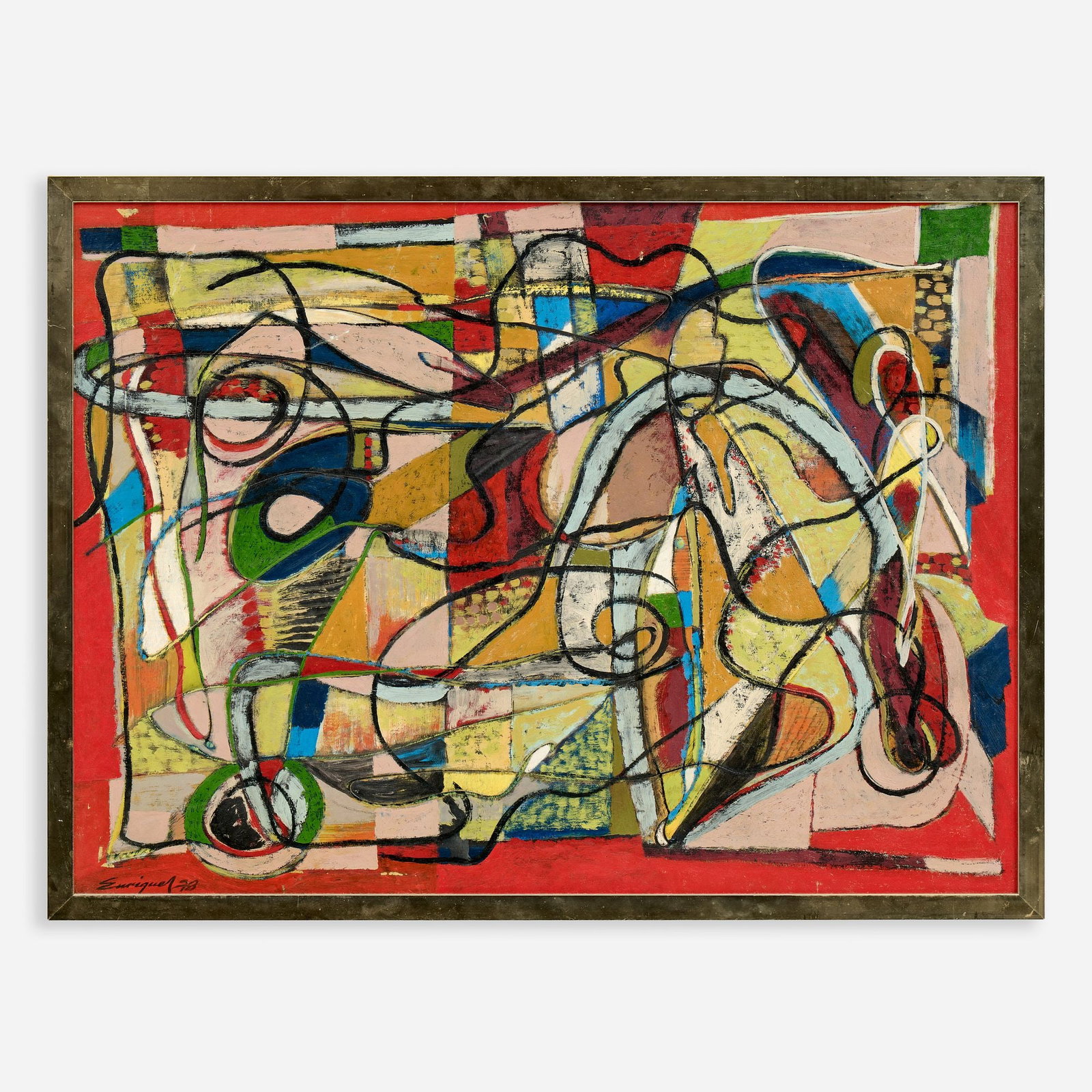 Swiss Modern Oil "Reminiscences d'Inspiration par la Nature" (1978): Enriquel (Swiss school, 20th century) Reminiscences d'Inspiration par la Nature, 1978 Oil on canvas 21" x 28 1/2" Signed and dated to the bottom left corner, titled
