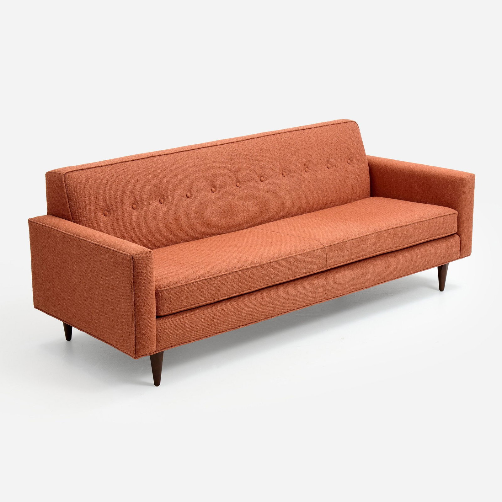 Design Within Reach "Bantam" Sofa (2020): DWR Design Studio Bantam sofa, Design Within Reach Design 2004, production 2020 Coral boucle, walnut 31 1/2" x 86" x 33"