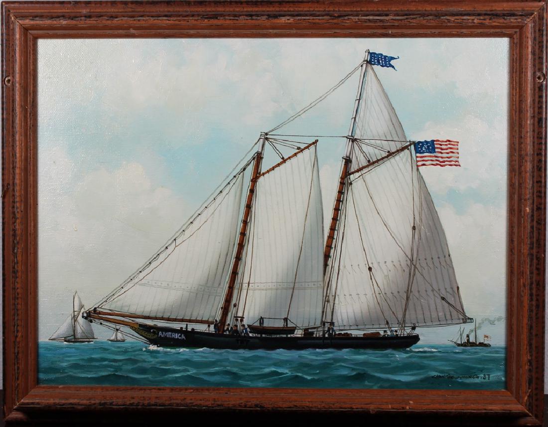 Vintage, Signed Painting of America's Cup (1 of 4)