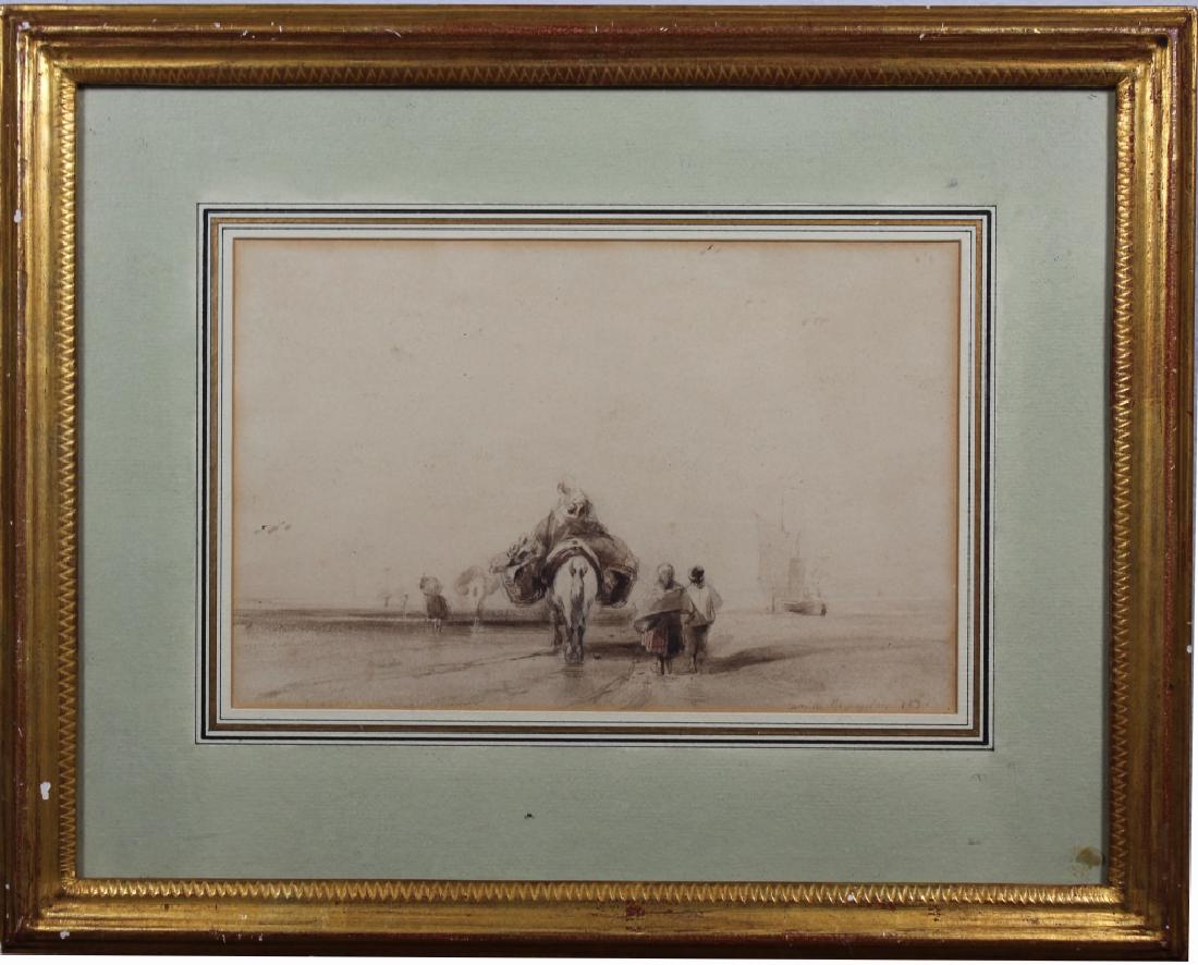 Camille Joseph Etienne Roqueplan (1800/03 - 1855): Camille Joseph Etienne Roqueplan (France, 1800/03 - 1855) "Beach Scene" Signed lower right. Christie's label verso. Robert Noortman Gallery label verso. Sight Size: 5.25 x 8.25 in. Watercolor/Paper.