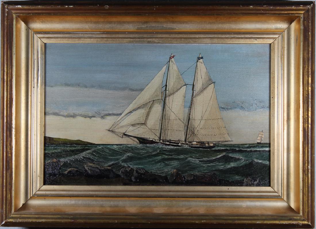 19th C. Painting of Yachts Near the Coast (1 of 3)
