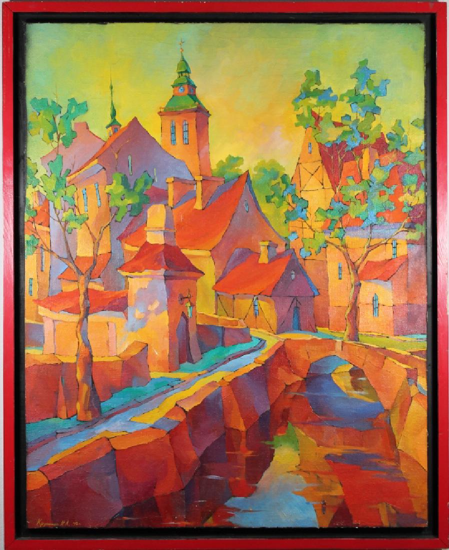 Russian School, '93 Painting of a Colorful Village (1 of 4)
