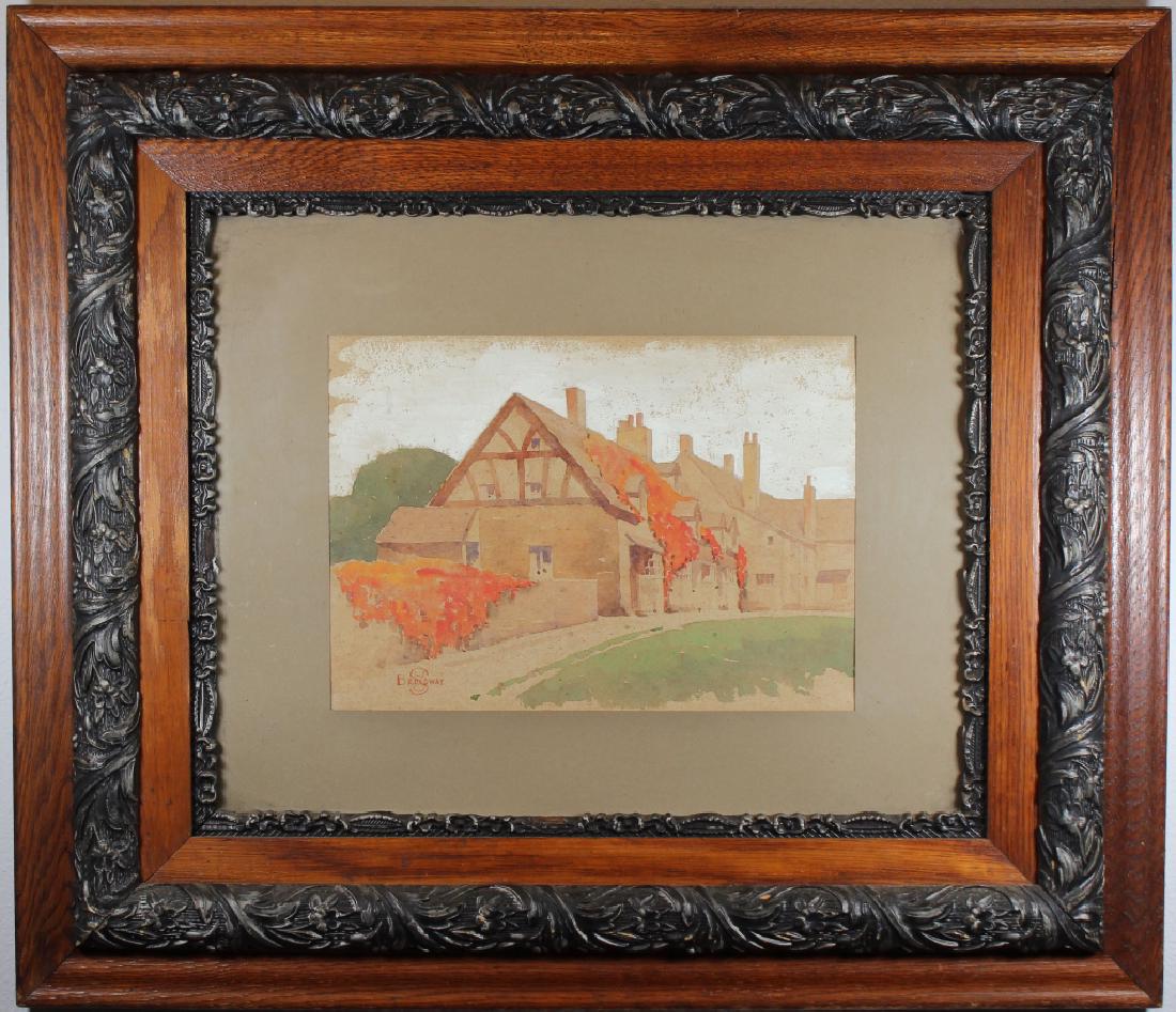 Broadway, Antique Pastel of a Large Estate: Broadway, Antique Pastel of a Large Estate. Monogrammed lower right. Sight Size: 9.5 x 13.5 inches.