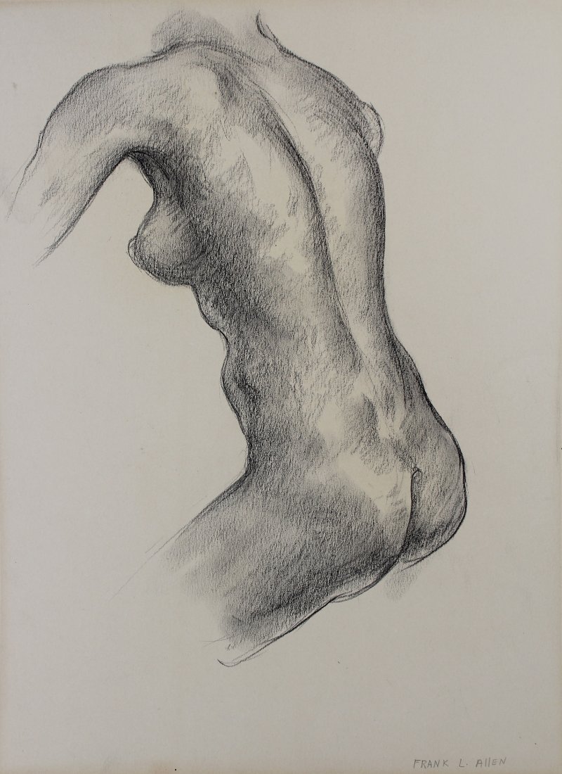 Frank Leonard Allen (American, 1884 - 1966): Frank Leonard Allen (Massachusetts, Maine, 1884 - 1966) Nude study drawing. Signed lower right. Overall size: 15 x 12 inches. Allen studied at the School of the Museum of Fine Arts, Boston under Edmun