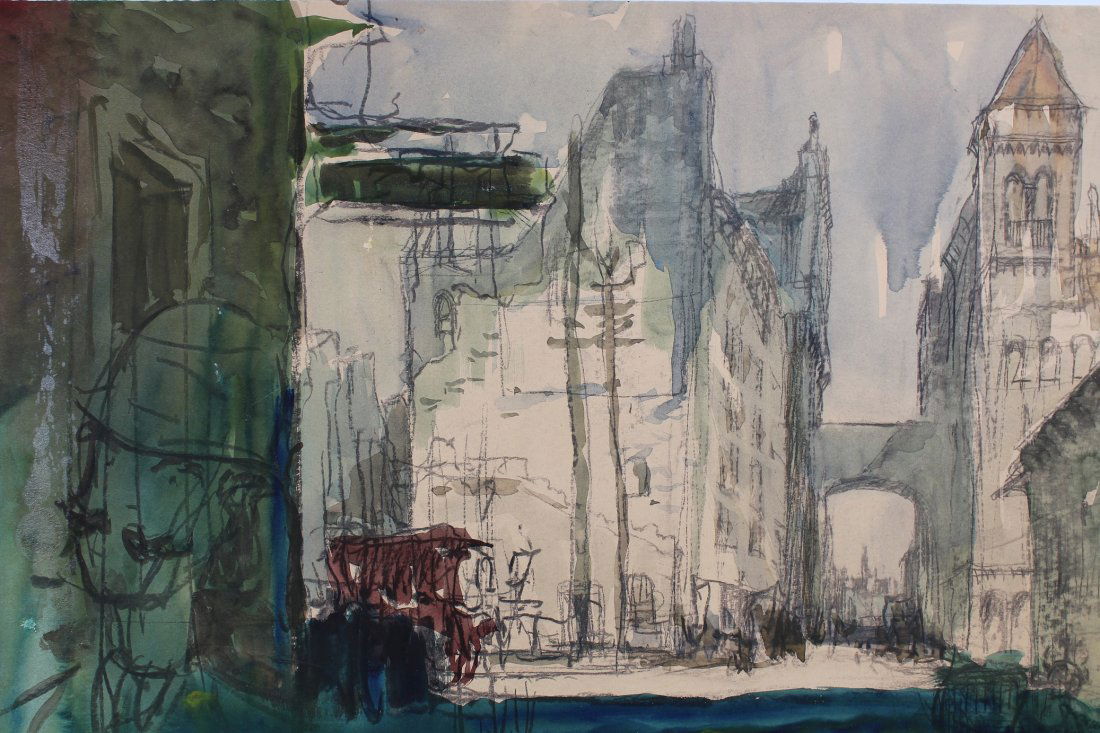 Edwin N. Botsford (1903 - 1949) \"Old San Francisco\": Edwin Newton Botsford (1903 - 1949) "Old San Francisco" Watercolor. Signed lower right. Titled verso. Size: 12 x 17.5 inches.