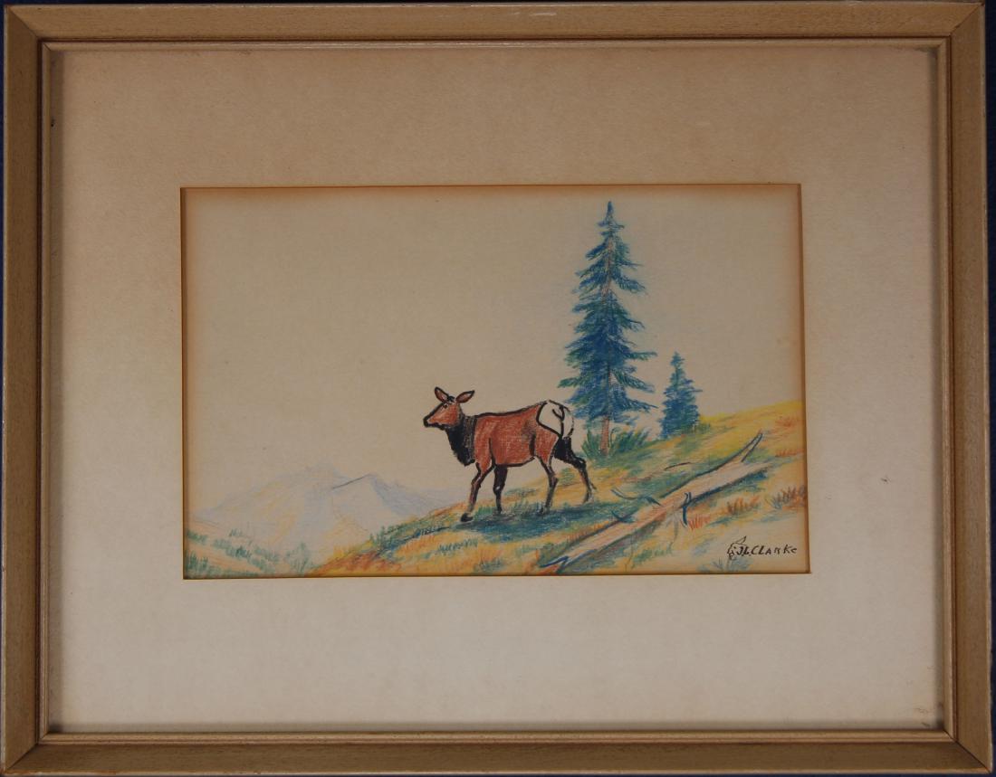 John Clarke (Montana, 1881 - 1970): John Clarke (Montana, 1881 - 1970) Signed lower right. Sight Size: 4.75 x 7.5 in. Overall Size: 9.25 x 11.75 in. Framed behind glass. Clarke is usually considered self-taught, although he attended the