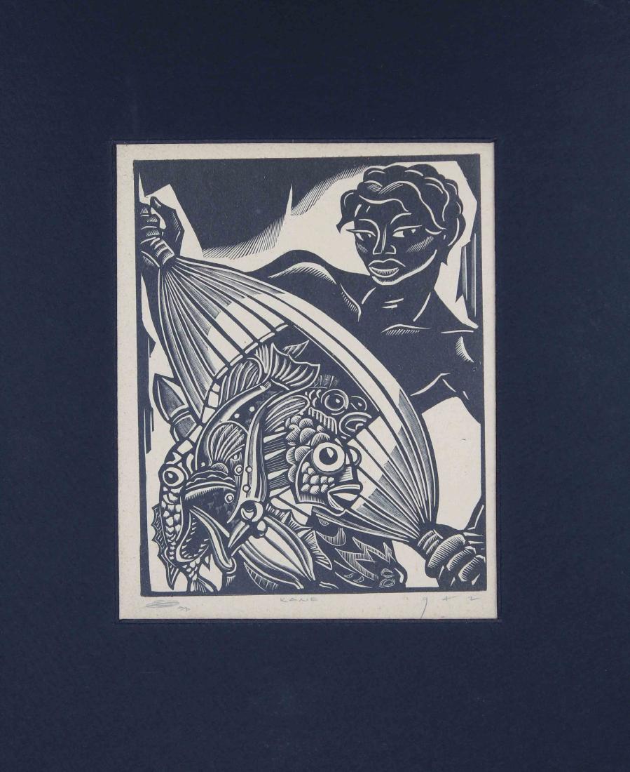 Earl Marshawn Washington (born 1962) "Kane": Earl Marshawn Washington (born 1962) "Kane" Woodcut. After a 1942 image. Late 20th century. Signed in lower margin. Image size: 6.5 x 5.5 inches.