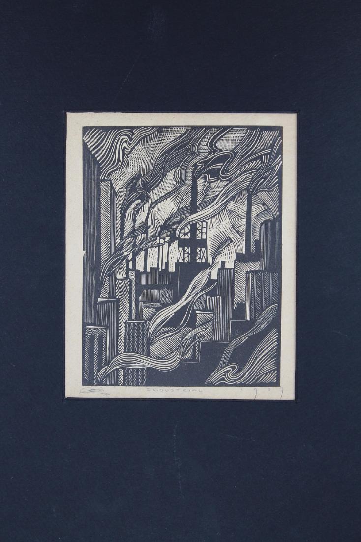 Earl Marshawn Washington (born 1962) "Industrial": Earl Marshawn Washington (born 1962) "Industrial" woodcut. Signed in lower margin. After a 1927 image. Image size: 6.75 x 5.25 inches.