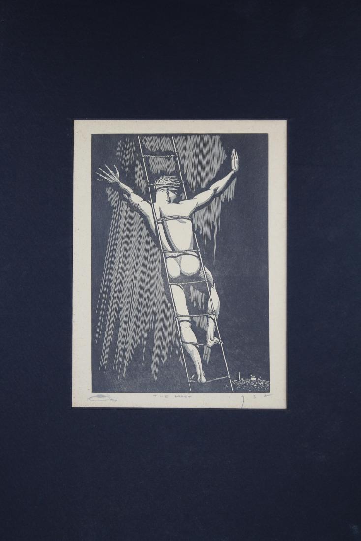 Earl Marshawn Washington (born 1962) "The Mast": Earl Marshawn Washington (born 1962) "The Mast" woodcut. After a 1934 image. Image size: 7.25 x 5 inches. Signed in lower margin.