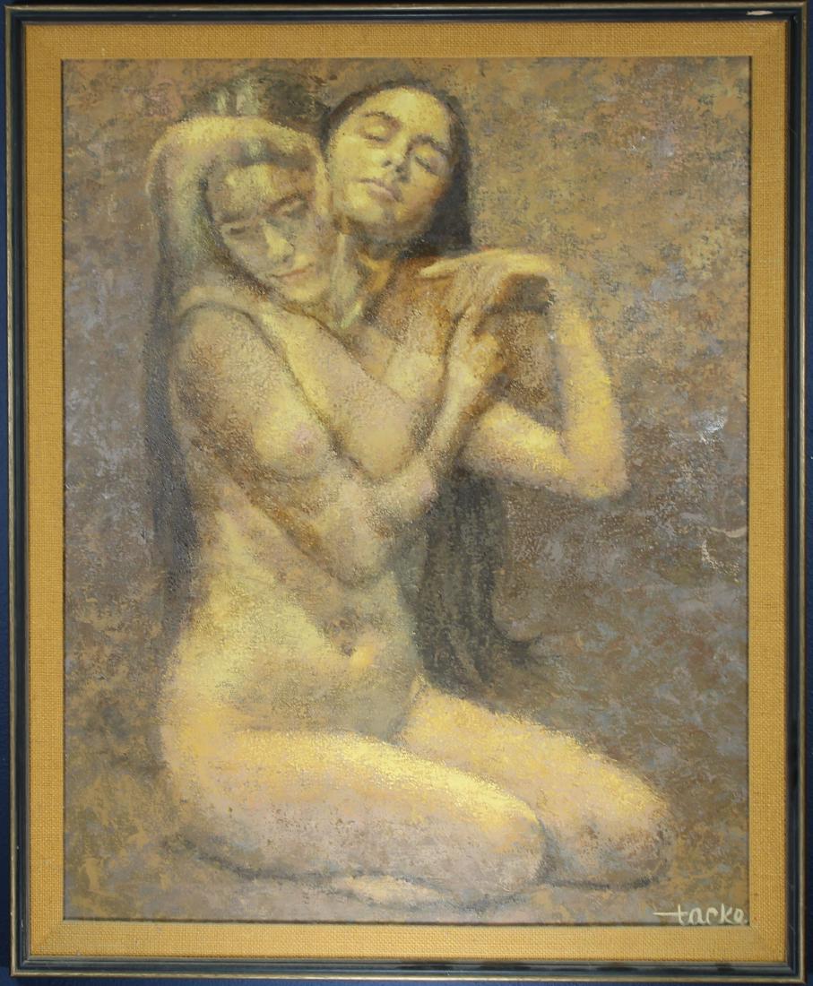 William Tacke (Minnesota, 20th C.): William Tacke (Minnesota, 20th C.) Female Figural Nude Painting. OIl on canvas. With artist biography verso. Signed lower right. Sight Size: 29 x 23 in. Overall Size: 33 x 27.25 in.