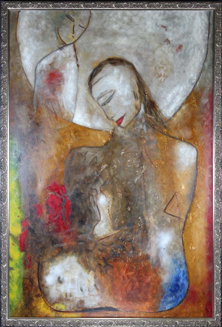 Jamali (India, United States, born 1944): Jamali (India, United States, born 1944) Figural Painting over Giclee. Inscribed verso. Sight size: 35 x 23 inches.