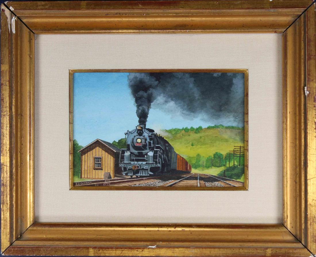 Edward Petras (b. 1945) "Thunder Over Gulf Summit": Edward Petras (b. 1945) "Thunder Over Gulf Summit" watercolor. Signed lower left. Beman Galleries (NY) label verso. Sight size: 4 x 5.7 inches. Overall framed size: 8.5 x 10.5 inches.