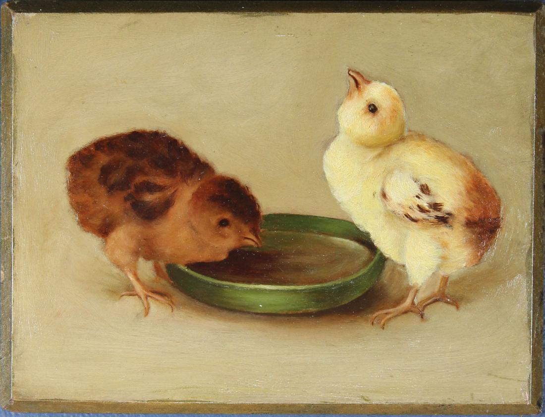 American School, Painting of Young Chicks Feeding (1 of 3)