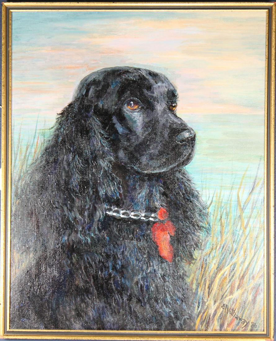 Hathaway, Vintage Portrait of a Dog in a Landscape: Hathaway, Vintage Portrait of a Dog in a Landscape. Oil on board. Signed lower right. Sight size: 19.5 x 15.7 inches. Overall size: 20.7 x 16.7 inches.