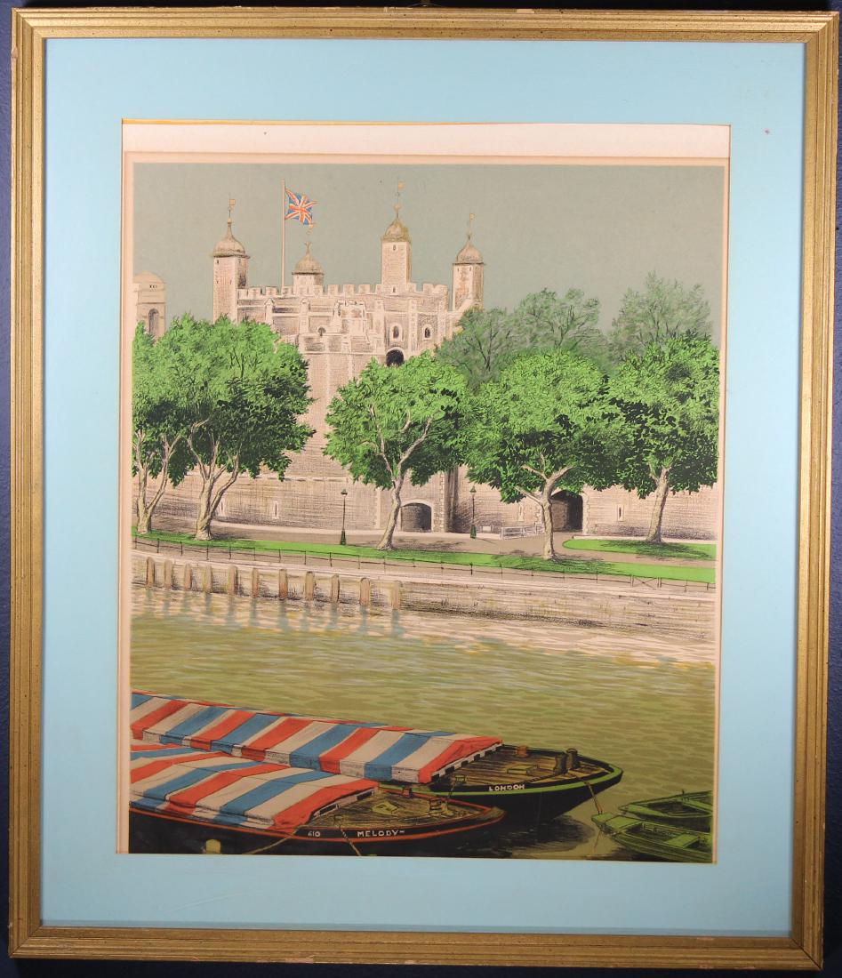 Antique Chromolithograph of the Thames River: Antique Chromolithograph of the Thames River. Sight Size: 20.5 x 16.75 in. Overall Size: 26.75 x 23 in. Framed behind glass.