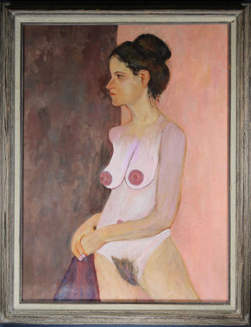 Ethel Ashkenas, Painting of a Nude Woman. 20th C.: Ethel Ashkenas, Painting of a Nude Woman. 20th C.. Oil on canvas. Inscribed verso. Sight size: 23 x 17 inches.