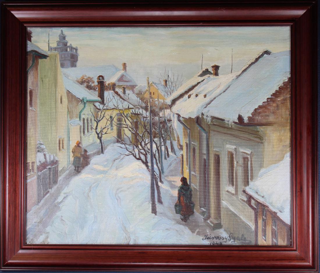 Russian School, Signed 1945 Winter Village Scene (1 of 4)
