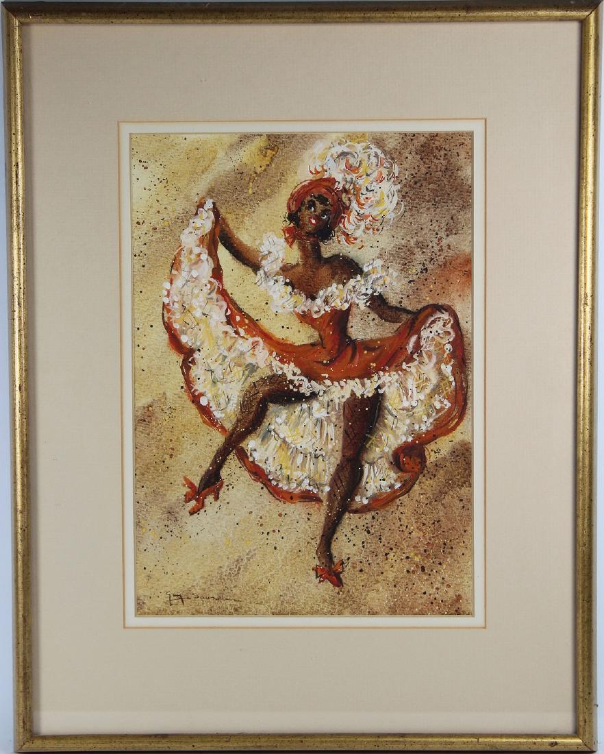 Guy Howard Saunders (born 1901): Guy Howard Saunders (Florida, Iowa, born 1901) Watercolor/Ink painting of a dancing woman. Signed lower left. Sight Size: 12 x 8.5 in. Overall Size: in.