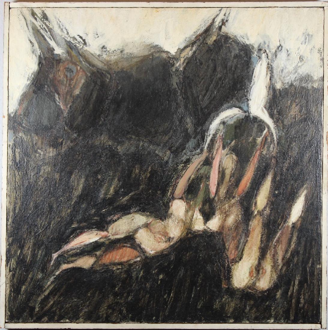 Figural Abstract Painting, 20th Century: Figural Abstract Painting, 20th Century oil on canvas. Appears to be unsigned. Size: 18 x 18 in.
