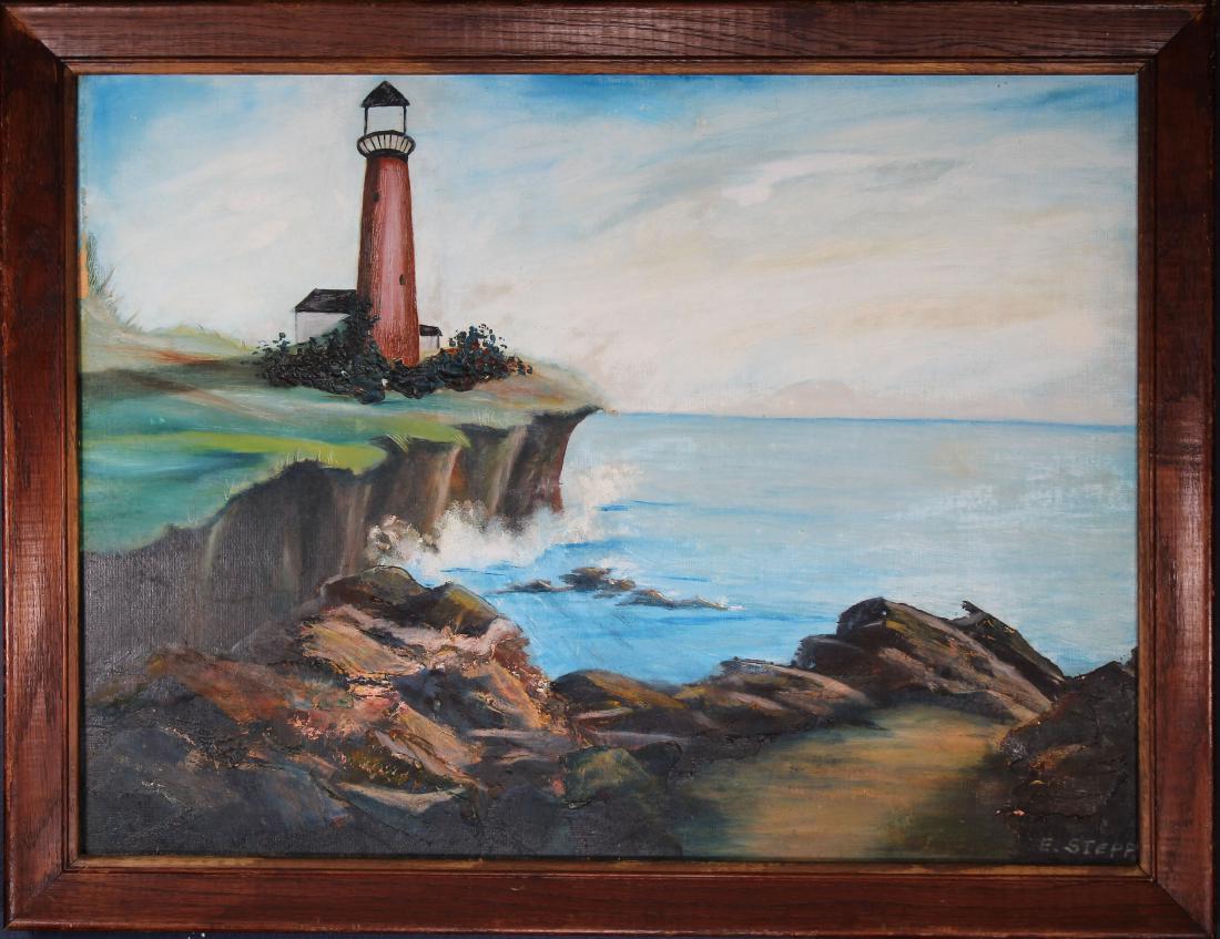 Signed, 20th C. Painting of a Lighthouse: Signed, 20th C. Painting of a Lighthouse. Signed lower right. Sight size: 17.5 x 23.5 inches. Overall size: 20.5 x 26.7 inches.