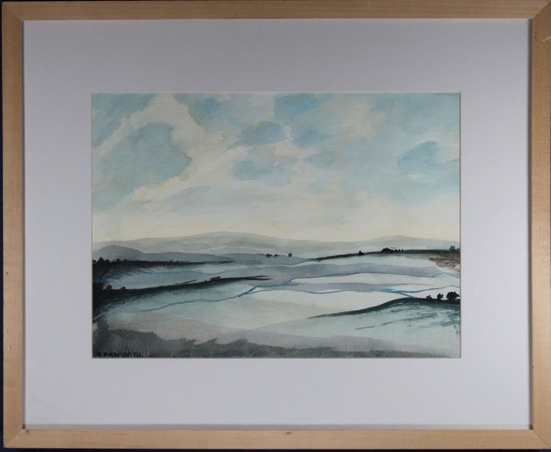 American School, Country Landscape. Signed: American School, Country Landscape. Signed "S. Renforth" lower left. Watercolor/Paper. Sight size: 10.5 x 14.5 inches.