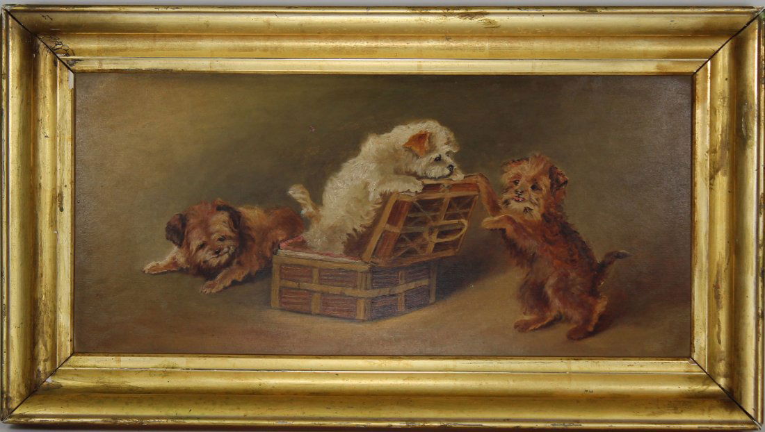 American School, Antique Painting of 3 Dogs (1 of 3)