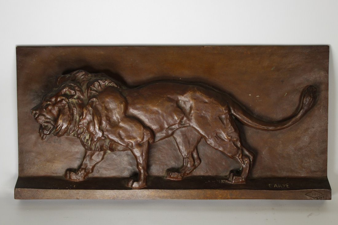 Barye, Signed Bronze Lion Relief w/ Foundry Mark (1 of 6)