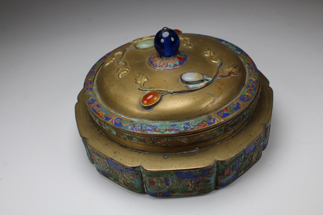20th C. Chinese Figural Covered Container: 20th C. Chinese Figural Covered Container. Diameter: 6.5 inches.