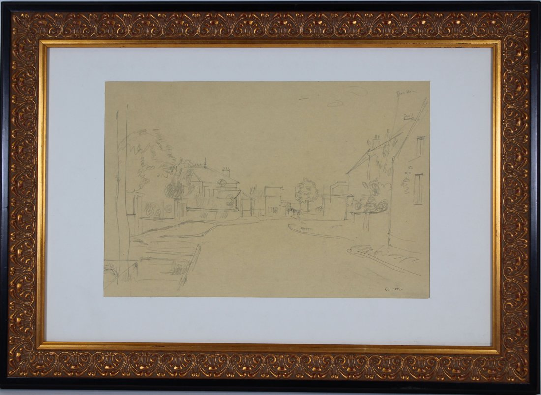 Manner of Albert Marquet, Sketch of a Village. Signed: Manner of Albert Marquet, Pencil Drawing of a Village scene with figures. Initialed "a.m." lower right. Image size: 8.5 x 12.5 inches. Provenance: Private Florida Collection.