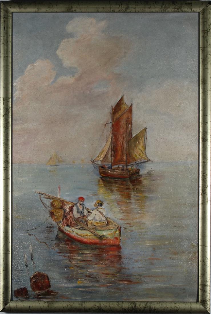 European School, Coastal Scene w/ Sailboats (1 of 3)