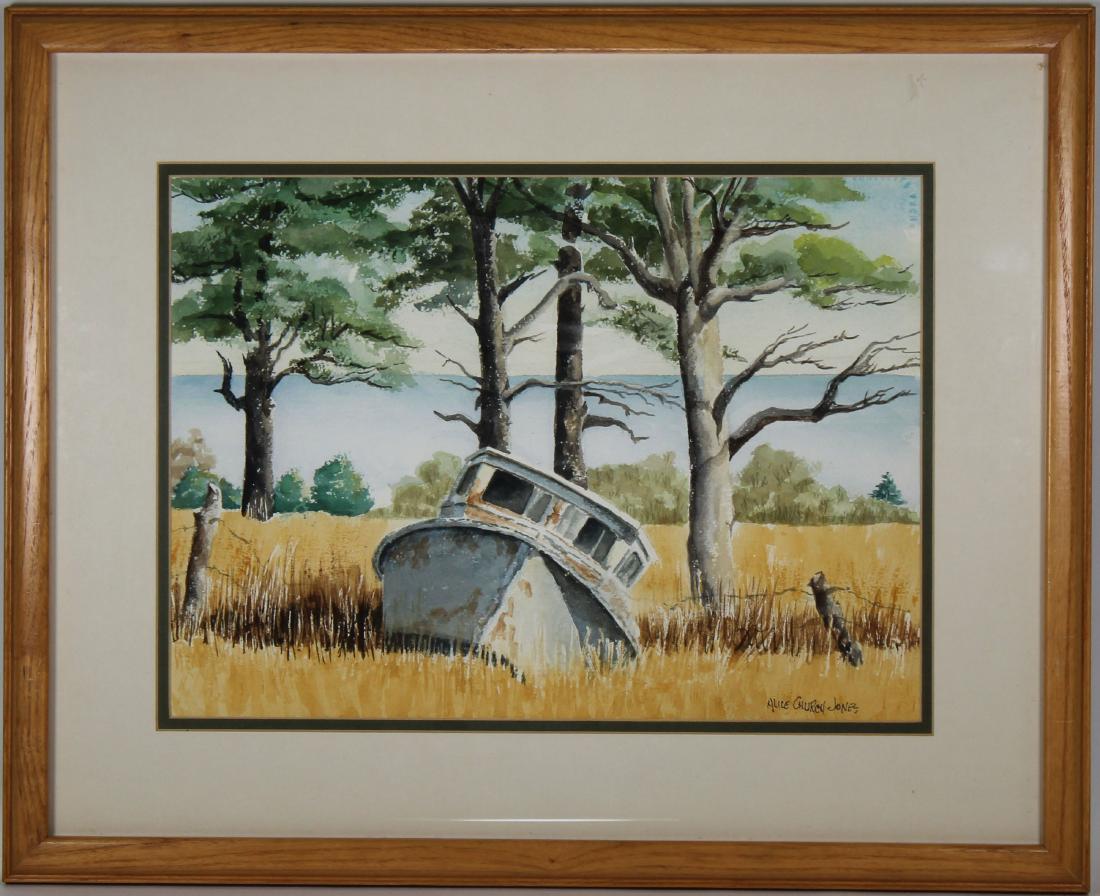 Alice Jones, 20th C. Watercolor of a Deserted Boat (1 of 2)