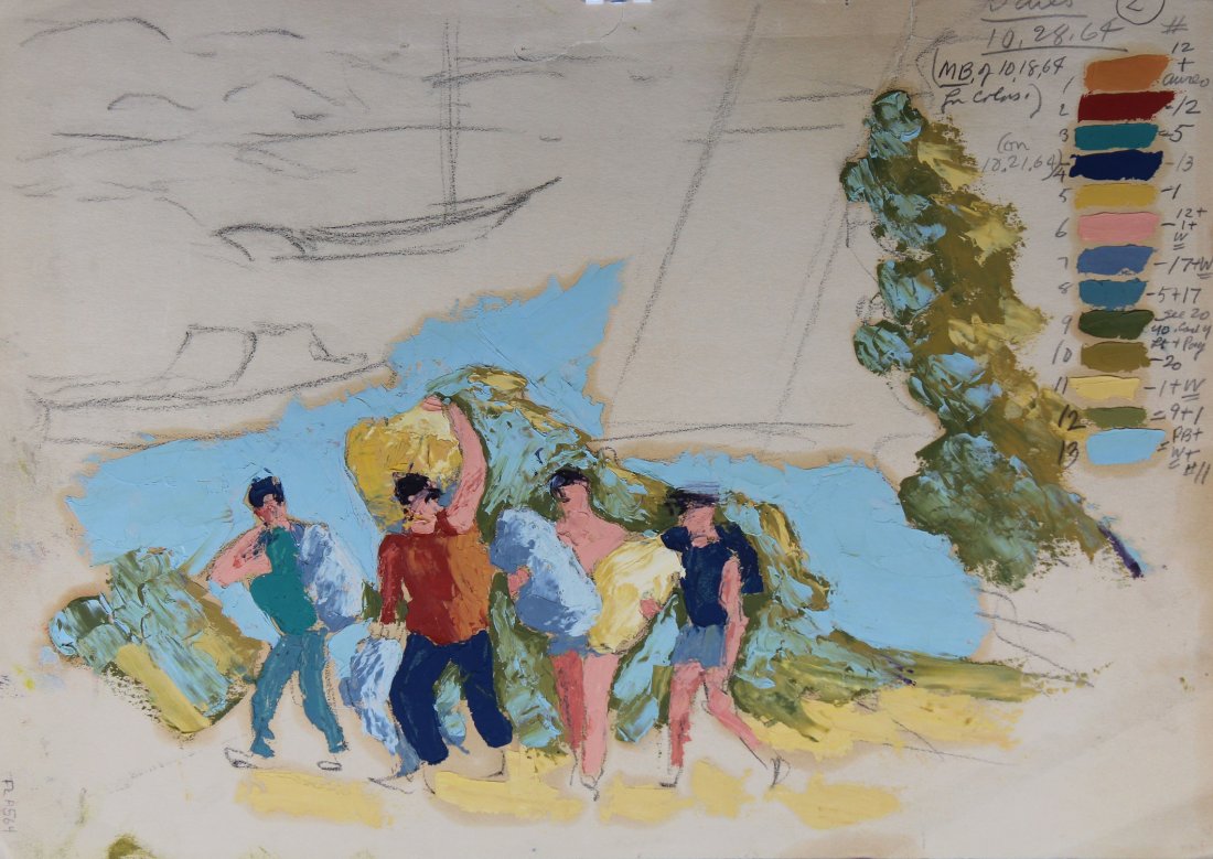 Frank Leonard Allen (American, 1884 - 1966): Frank Leonard Allen (Massachusetts, Maine, 1884 - 1966) Unfinished Oil Painting on Paper titled "Sails" upper right. Size: 10 x 14 inches. Allen studied at the School of the Museum of Fine Arts, Bosto