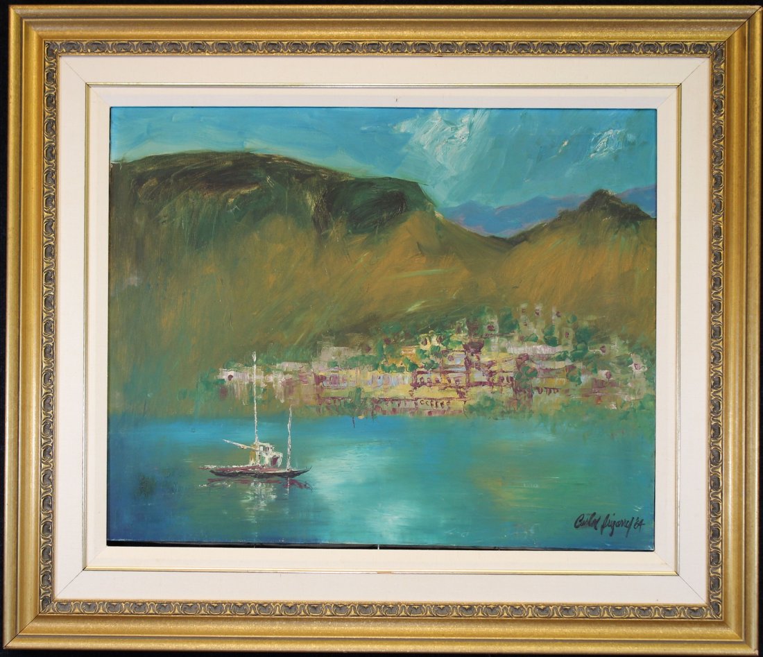 Vintage Painting of a Harbor Scene, Signed (1 of 4)