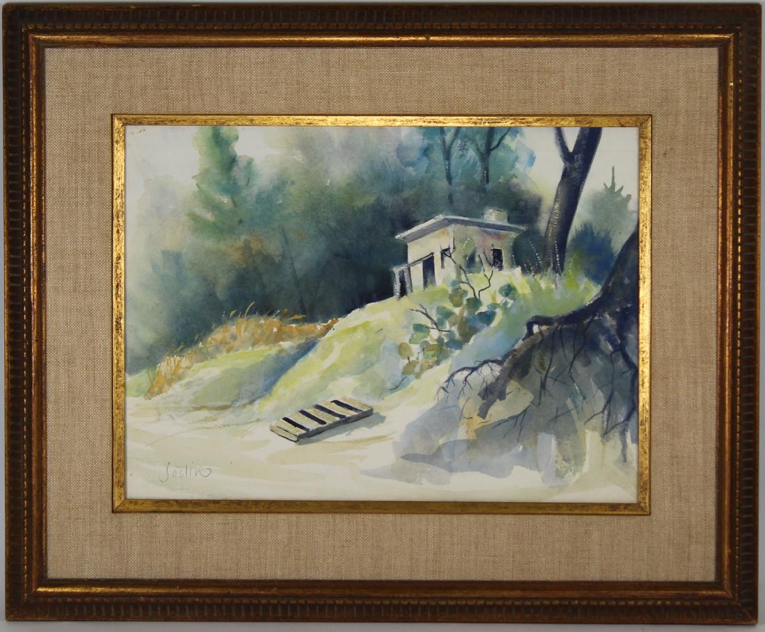 Joslin, 20th C. Watercolor of House in a Landscape: Joslin, 20th C. Watercolor of House in a Wooded Landscape. Sight size: 10 x 14 inches.