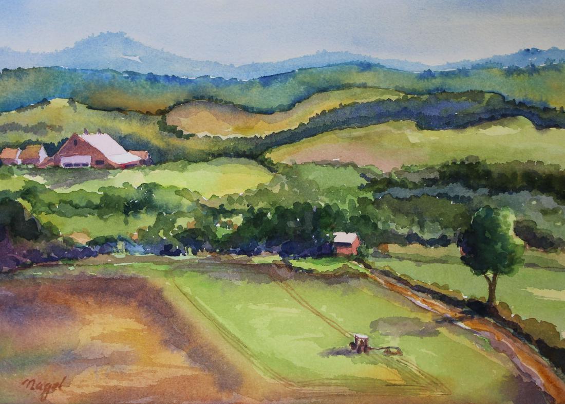 Nagel, 20th C. American Landscape with Farm: Nagel, 20th C. American Landscape with Farm. Signed lower left. Sight size: 10 x 13.5 inches.