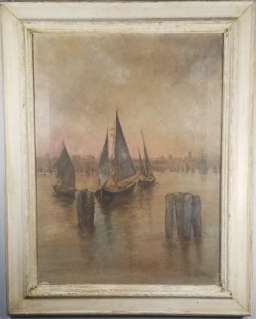 Signed 19th C. Painting of Venetian Harbor View (1 of 5)