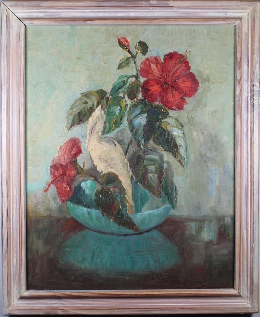 Mid 20th C Still Life Painting of a Flower Bouquet: Mid 20th C Still Life Painting of a Flower Bouquet. Oil on canvas. Appears to be unsigned, American School. Sight Size: 19.5 x 15.5 in. Overall Size: 23 x 19 in.