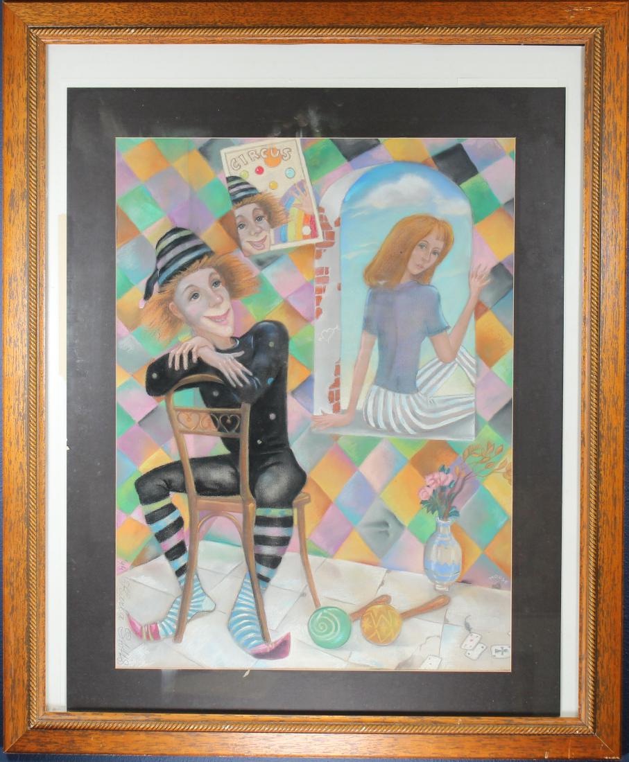 Mixed Media Painting of Harlequins, Signed (1 of 3)