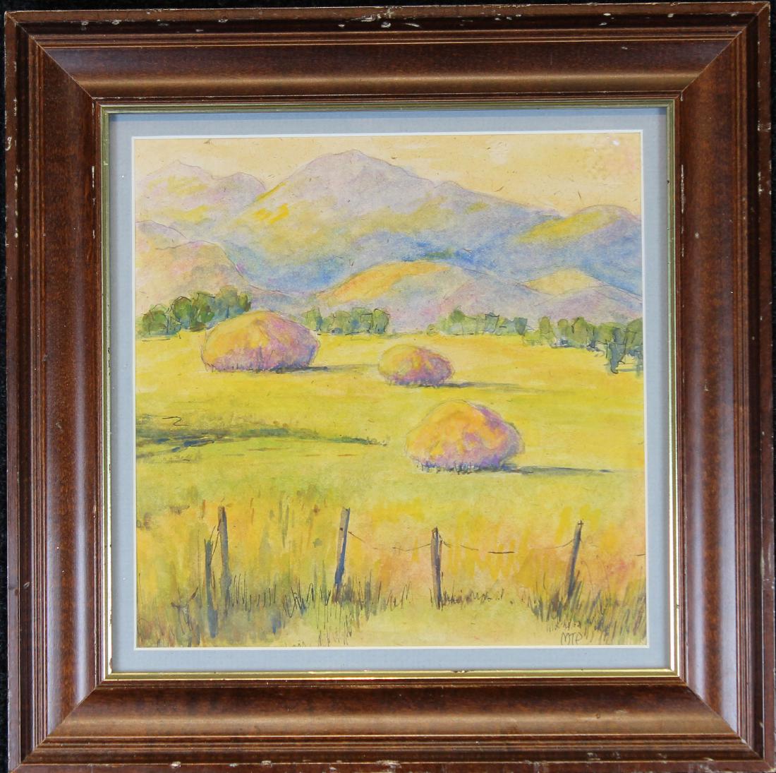 American School, 20th C. Western Landscape. Signd: American School, 20th C. Western Landscape. Initialed lower right. Sight size: 6.75 x 6.75 in. Overall Size: in.