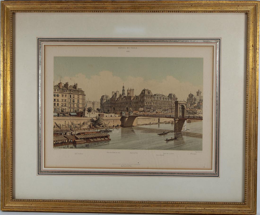 Antique Hand Colored Engraving, "Pont d'Arcole" (1 of 3)