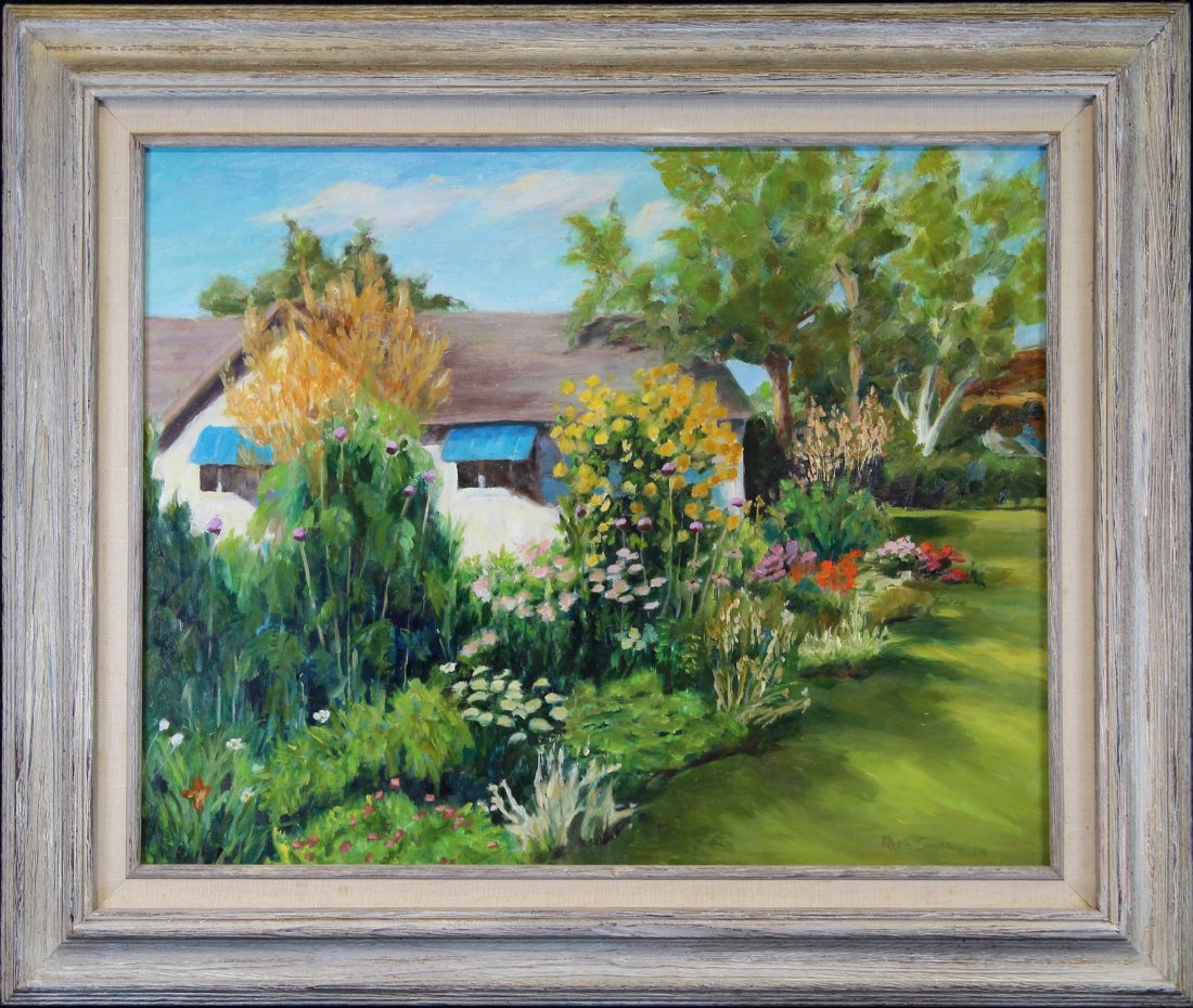 Southwick, Signed Painting of a Flower Garden: Southwick, Signed Painting of a Flower Garden. 20th century. Signed lower right. Oil on board. Sight size: 15 x 19.5 inches. Overall size: 21.5 x 25.5 inches.