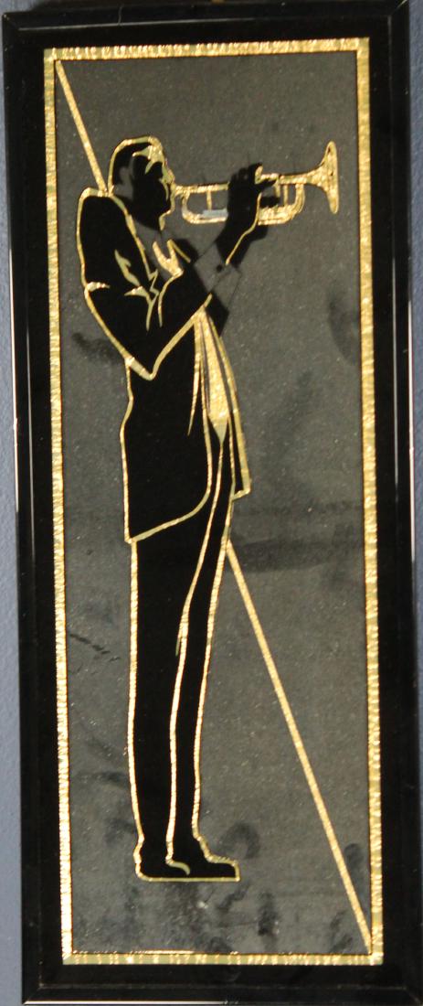 Vintage Jazz Musician Mirror: Vintage Jazz Musician Mirror. Overall framed size: 20.25 x 8.25 in.