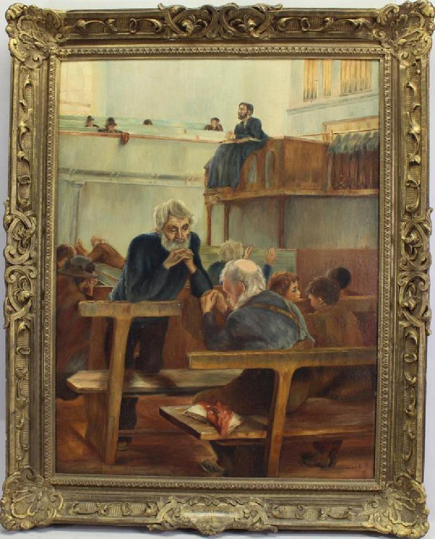 Signed, Painting of Figures Praying in a Church (1 of 4)