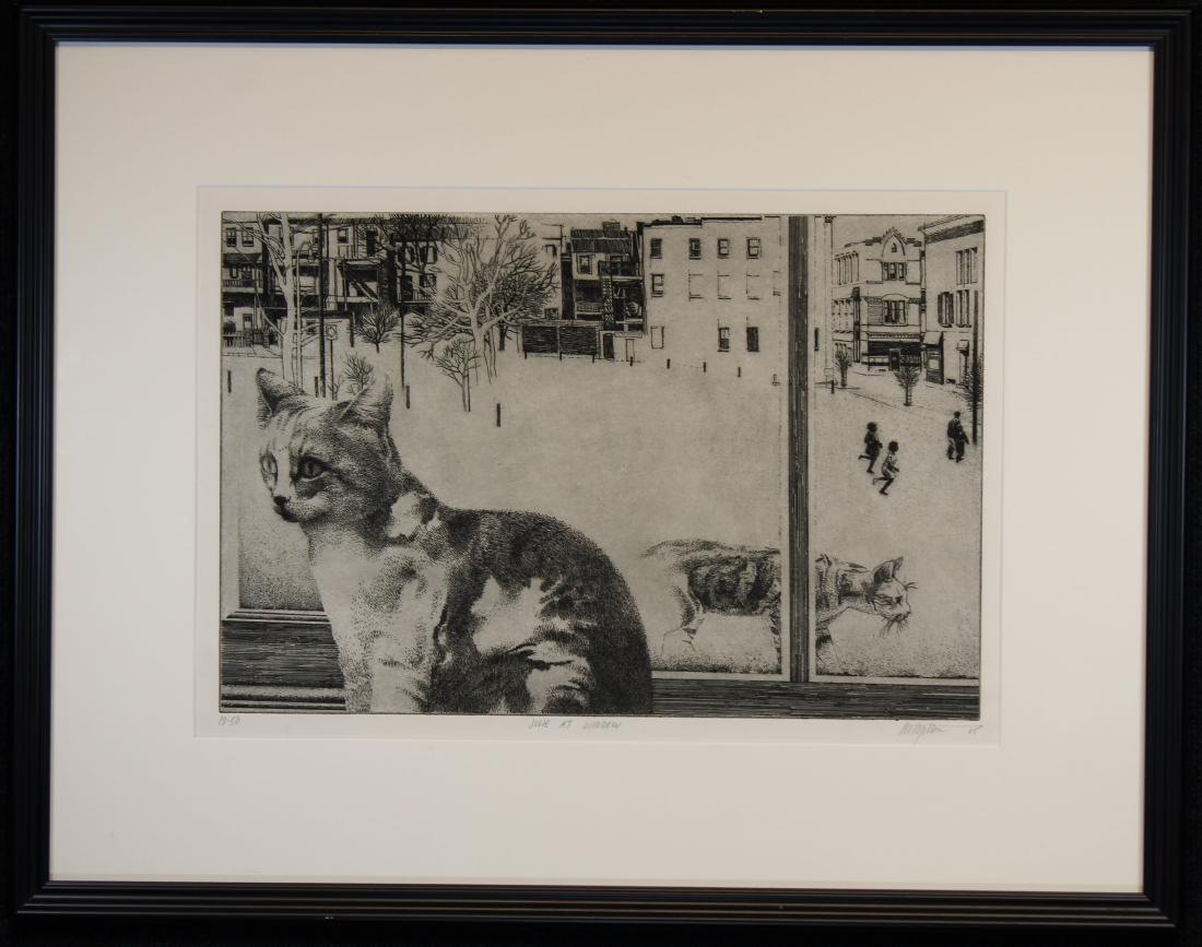 Peter Milton (PA, NH b. 1930) Etching: Peter Winslow Milton (Pennsylvania, New Hampshire, born 1930) Numbered (18-50) lower left. Etching Titled "Julie at Window" lower middle. Signed and dated ('65) lower right. Ferdinand Roten Galleries