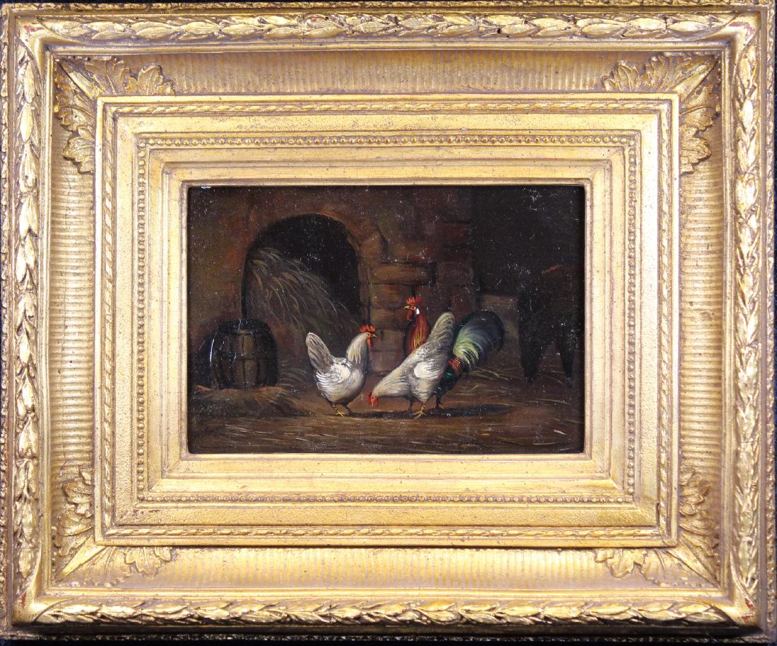 Signed, 19th C. Dutch Painting of Chickens (1 of 4)