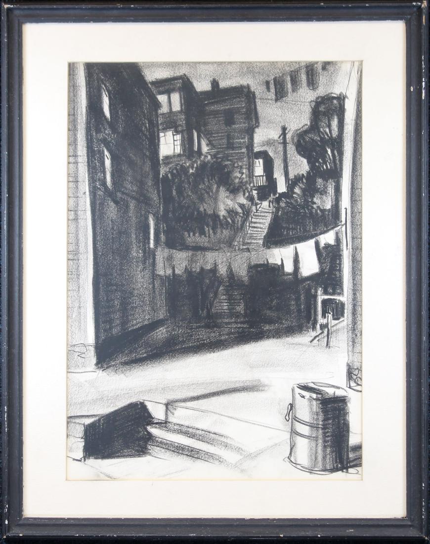 Maxwell Wright, 20th C. Charcoal Street Scene (1 of 3)