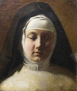 Signed, Antique Painting of a Nun: Signed, Early 20th C. Painting of a Nun. Signed "Luigi Marg...?" lower right. Size: 14.25 x 12.25 in. Unframed.