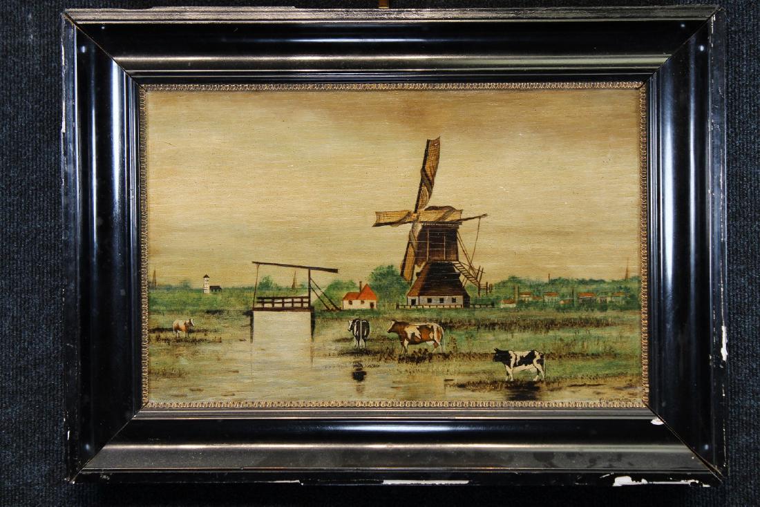 Dutch School, Antique Bucolic Landscape w Windmill (1 of 2)